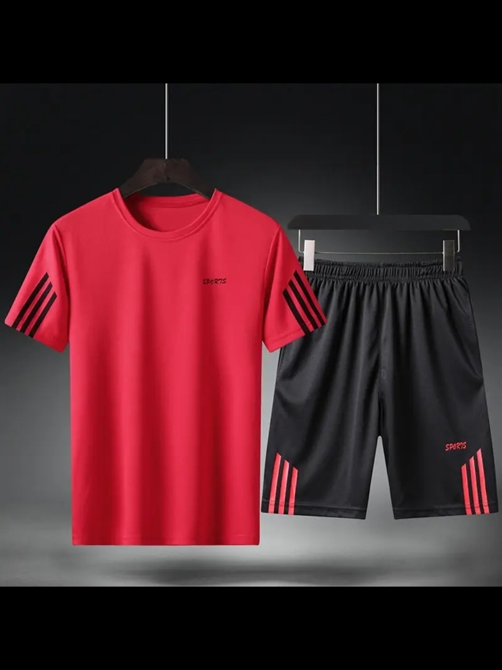Short Set Men's Black Athletic with Red Accents